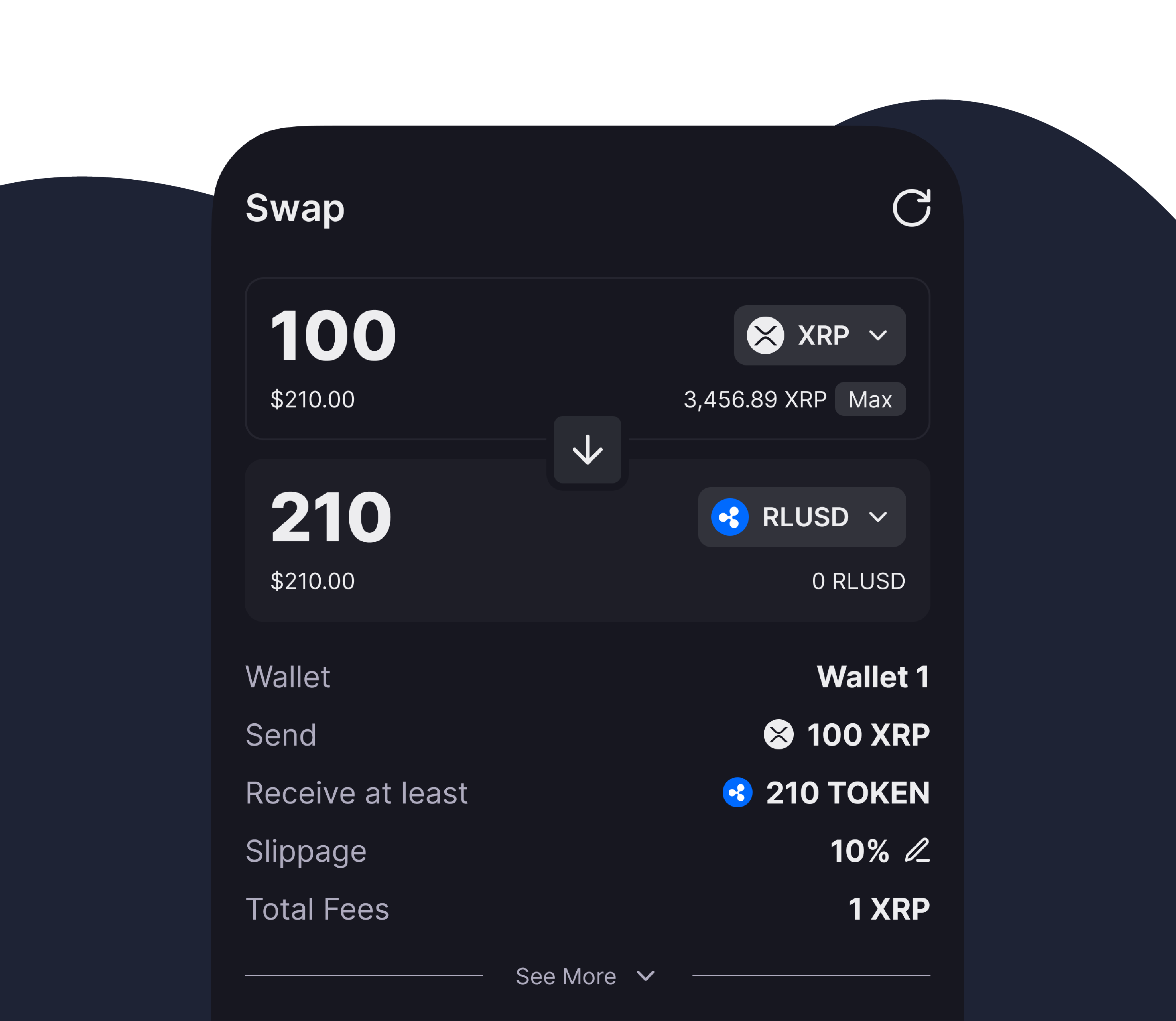 Swap tokens instantly with the integrated DEX